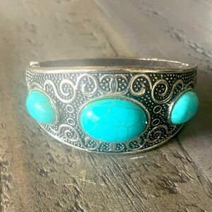 Cuff Bracelet with Three Turquoise Inserts